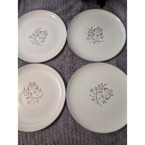 Ballerina Mist Light Green Floral Butterfly Dinner Plates Gold 10" Lot 4 EUC MCM